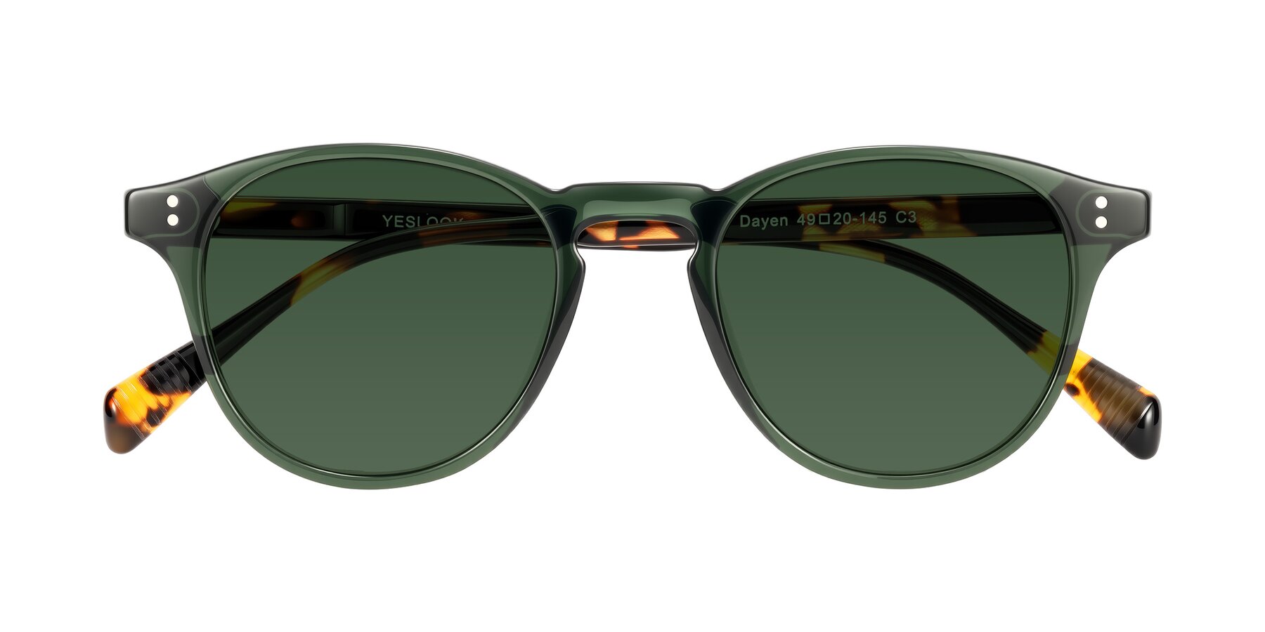 Folded Front of Dayen in Dark Green/Tortoise with Green Tinted Lenses