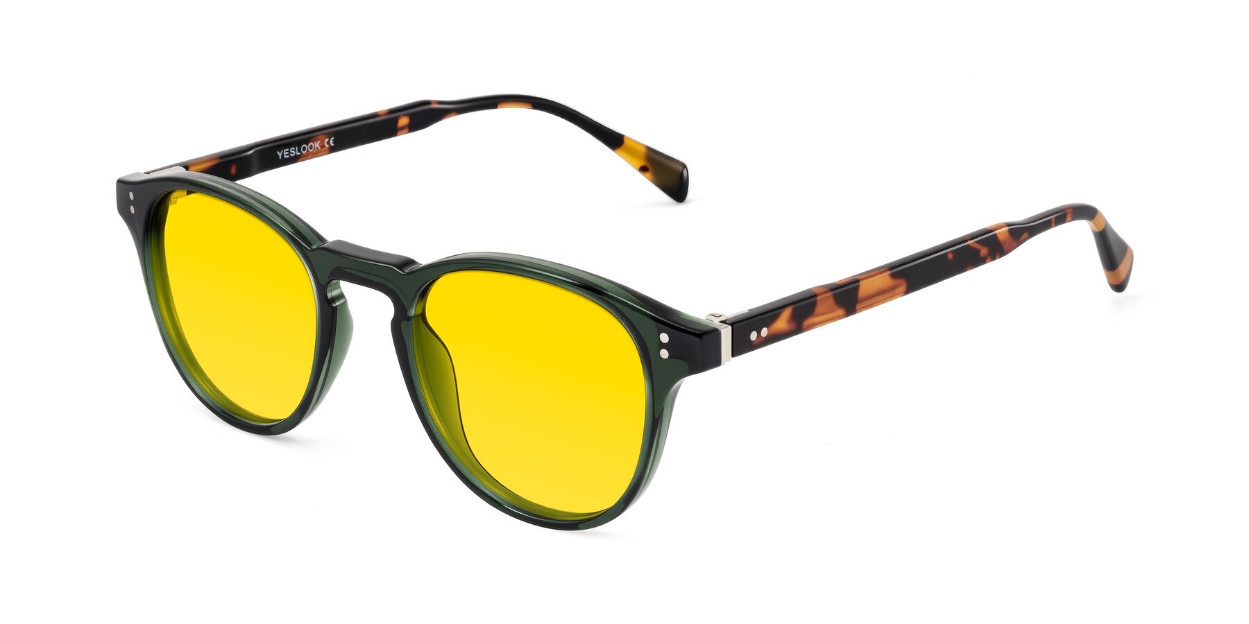 Angle of Dayen in Dark Green/Tortoise with Yellow Tinted Lenses
