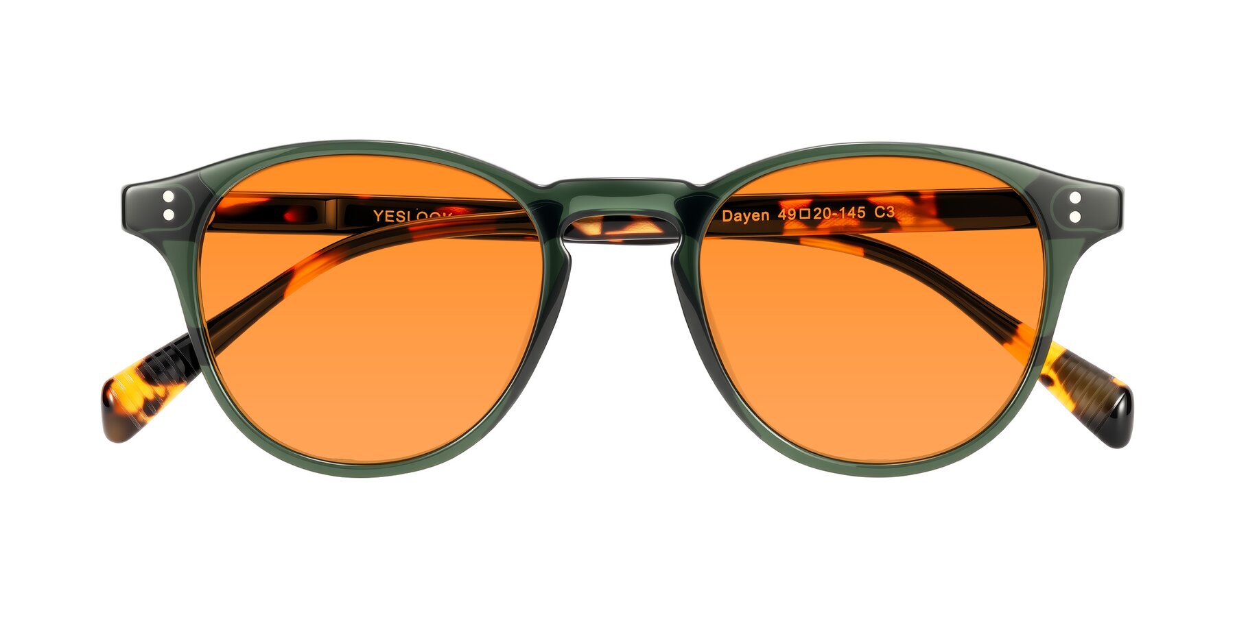 Folded Front of Dayen in Dark Green/Tortoise with Orange Tinted Lenses