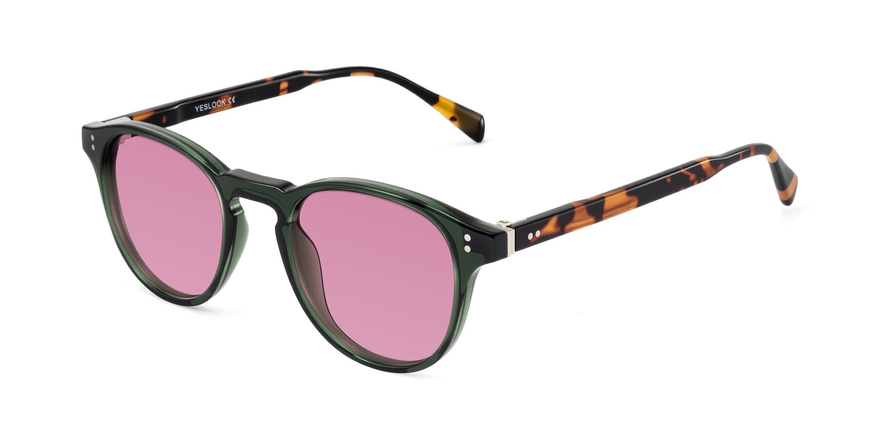 Angle of Dayen in Dark Green/Tortoise with Medium Wine Tinted Lenses