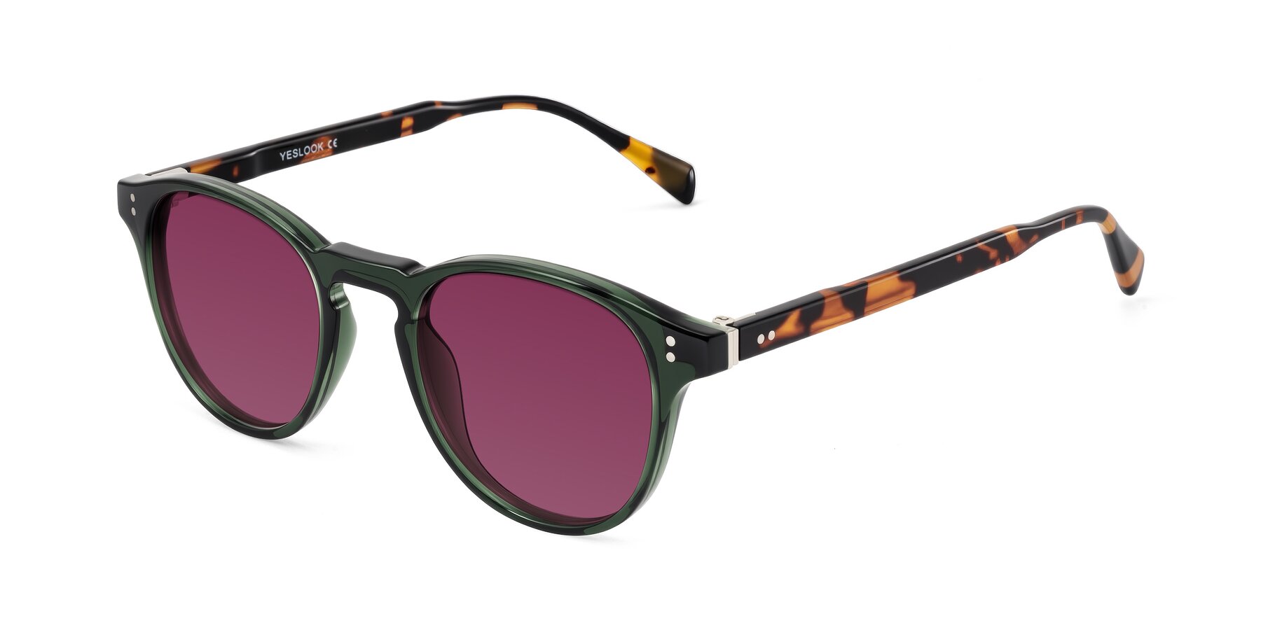 Angle of Dayen in Dark Green/Tortoise with Wine Tinted Lenses