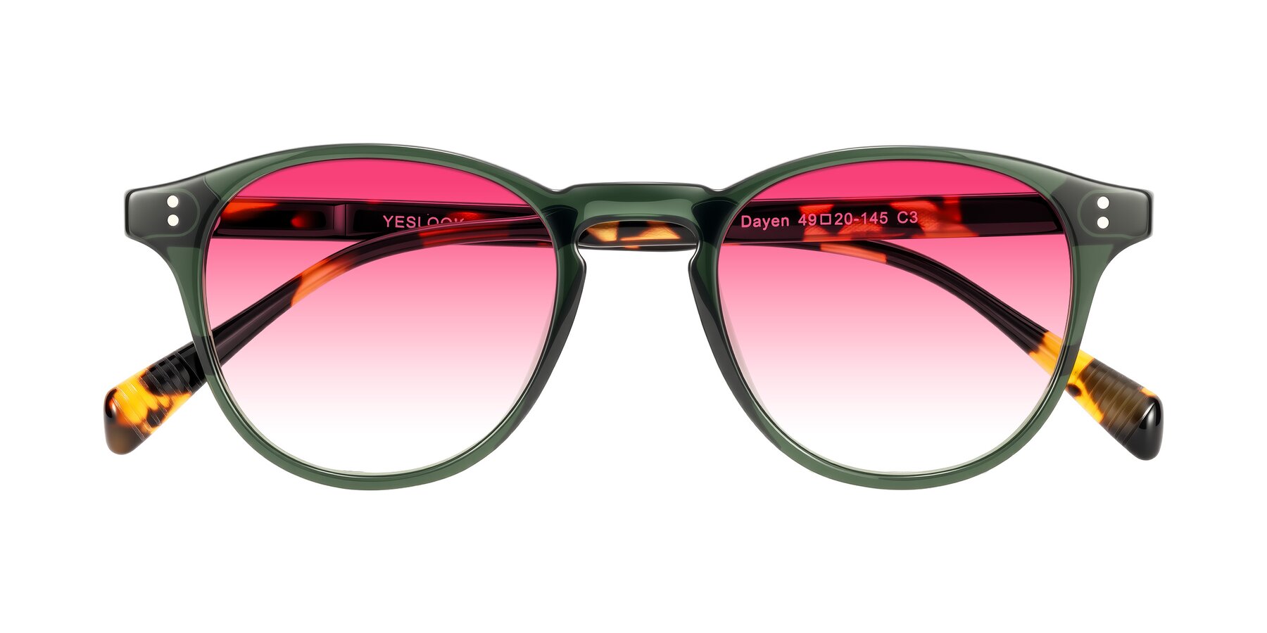 Folded Front of Dayen in Dark Green/Tortoise with Pink Gradient Lenses