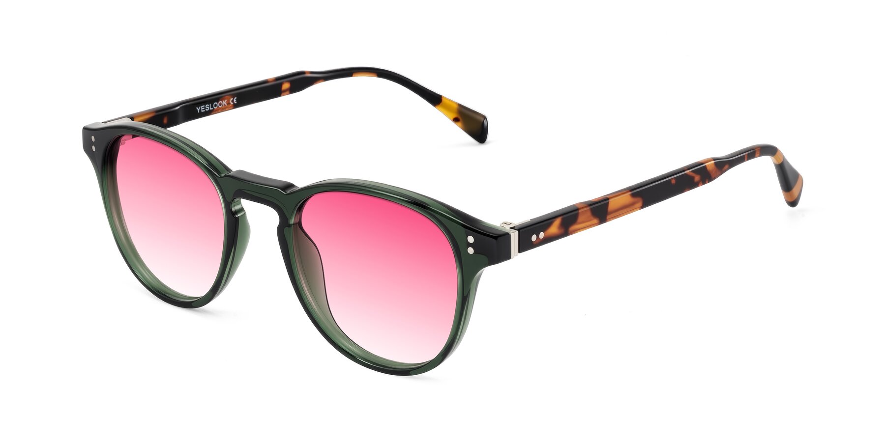 Angle of Dayen in Dark Green/Tortoise with Pink Gradient Lenses