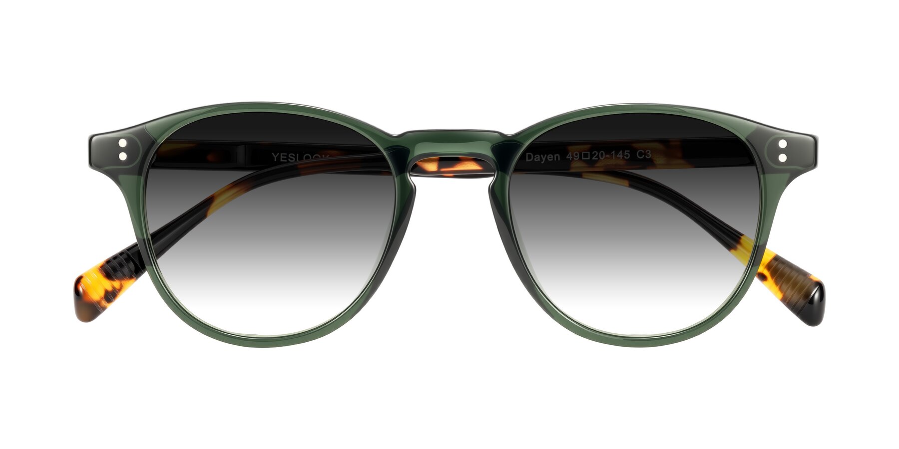 Folded Front of Dayen in Dark Green/Tortoise with Gray Gradient Lenses