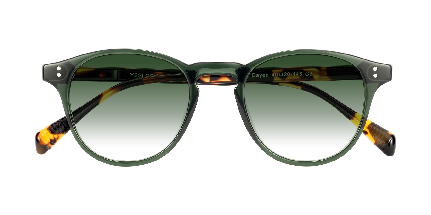 Folded Front of Dayen in Dark Green/Tortoise with Green Gradient Lenses