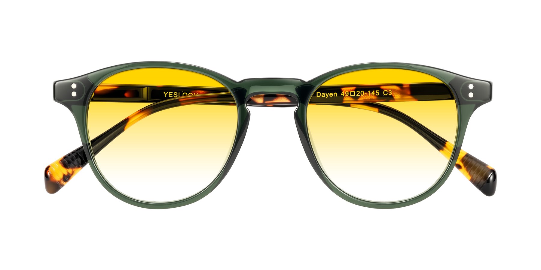 Folded Front of Dayen in Dark Green/Tortoise with Yellow Gradient Lenses