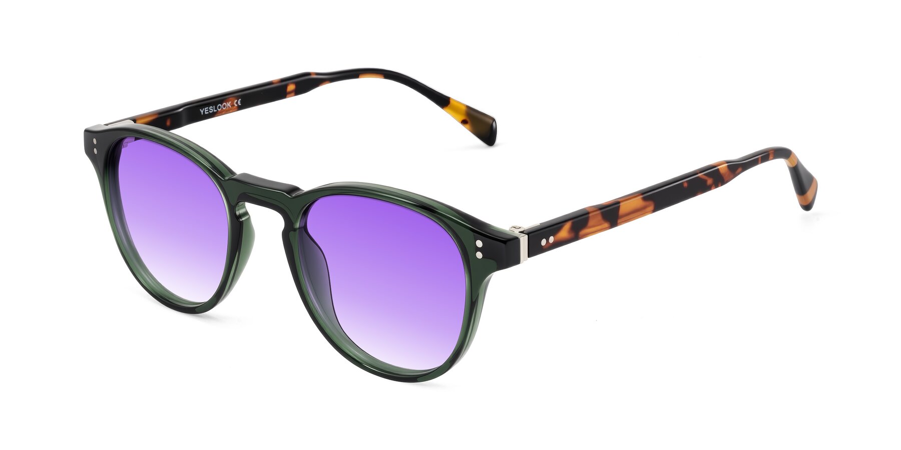 Angle of Dayen in Dark Green/Tortoise with Purple Gradient Lenses