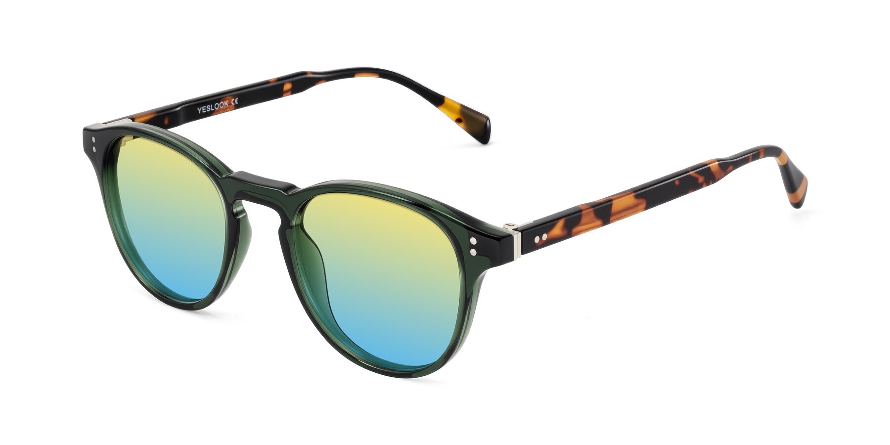 Angle of Dayen in Dark Green/Tortoise with Yellow / Blue Gradient Lenses