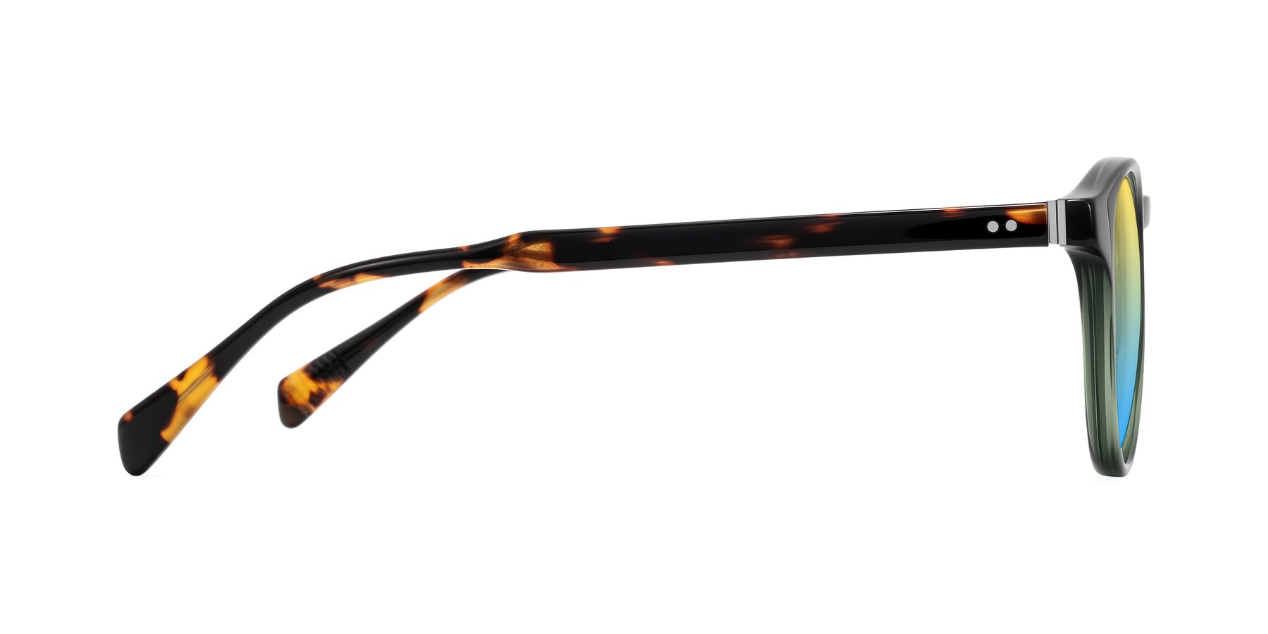 Side of Dayen in Dark Green/Tortoise with Yellow / Blue Gradient Lenses