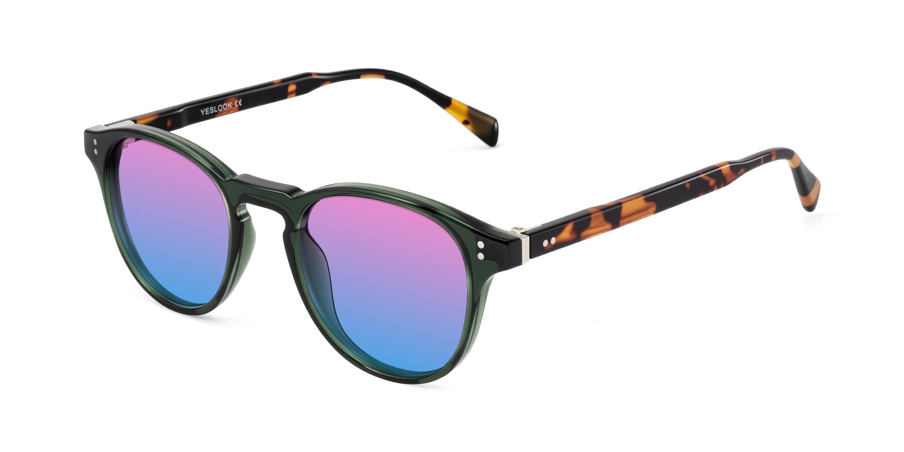 Angle of Dayen in Dark Green/Tortoise with Pink / Blue Gradient Lenses