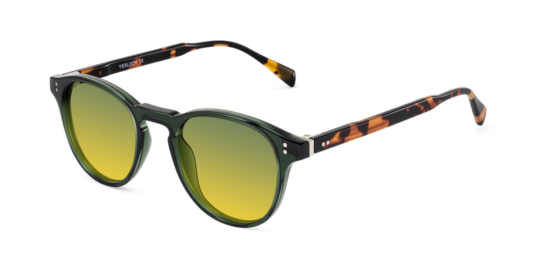 Angle of Dayen in Dark Green/Tortoise with Green / Yellow Gradient Lenses