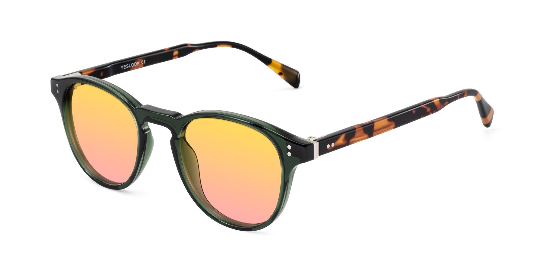 Angle of Dayen in Dark Green/Tortoise with Yellow / Pink Gradient Lenses