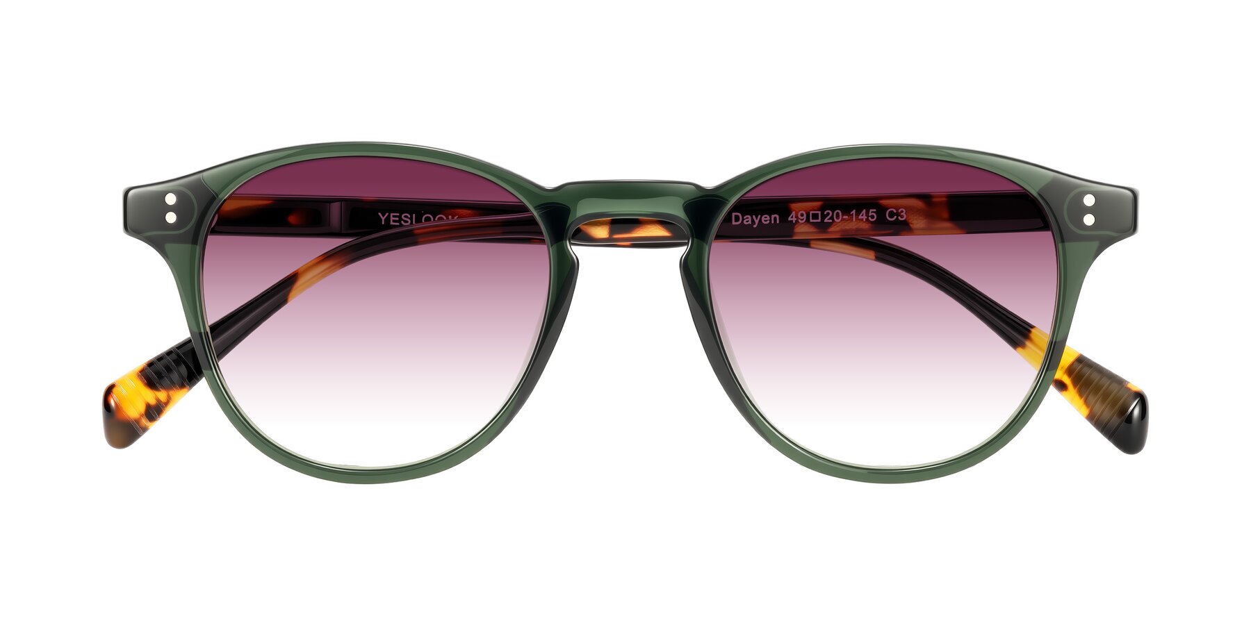 Folded Front of Dayen in Dark Green/Tortoise with Wine Gradient Lenses