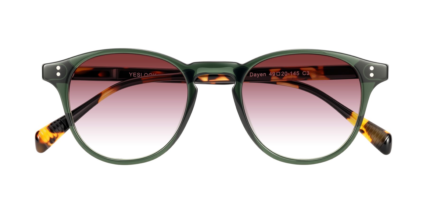 Folded Front of Dayen in Dark Green/Tortoise with Garnet Gradient Lenses
