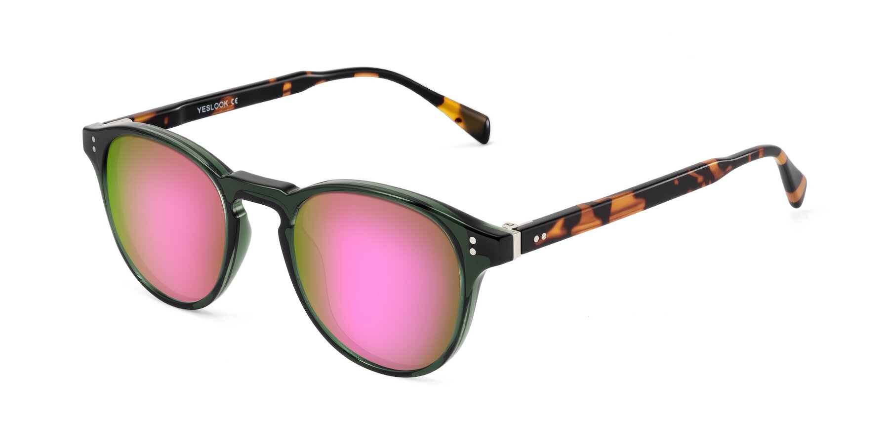 Angle of Dayen in Dark Green/Tortoise with Pink Mirrored Lenses