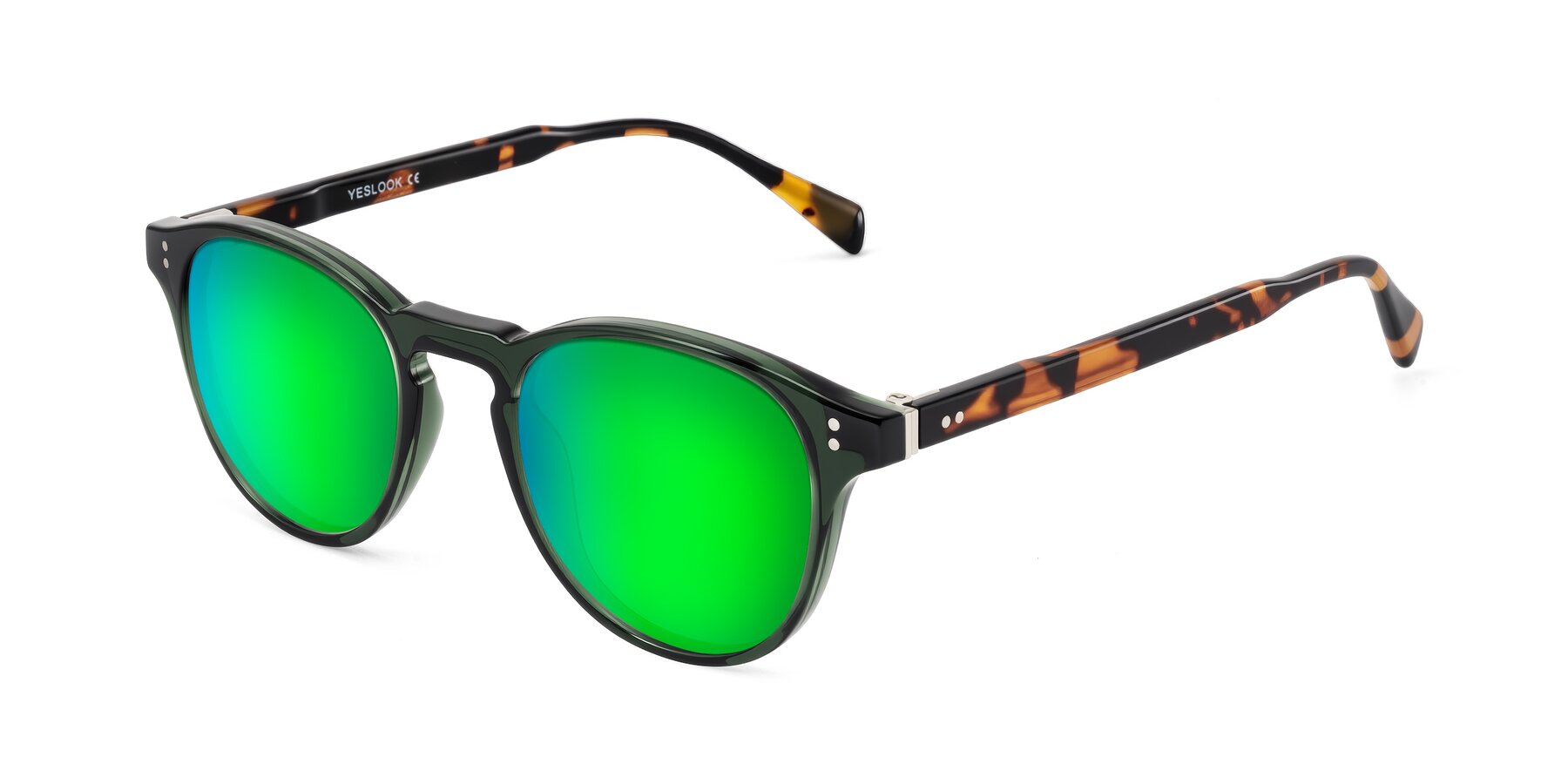 Angle of Dayen in Dark Green/Tortoise with Green Mirrored Lenses