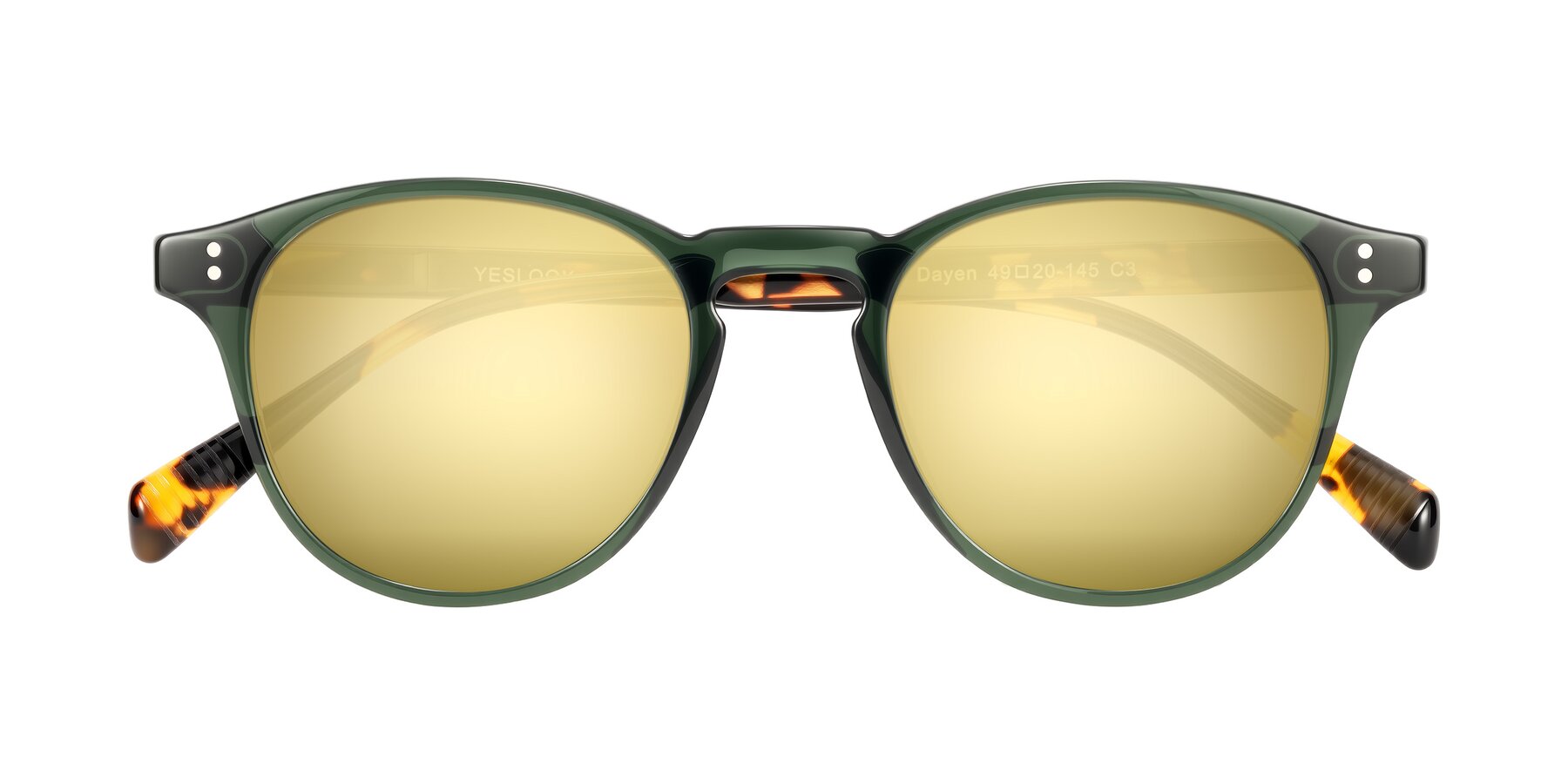 Folded Front of Dayen in Dark Green/Tortoise with Gold Mirrored Lenses