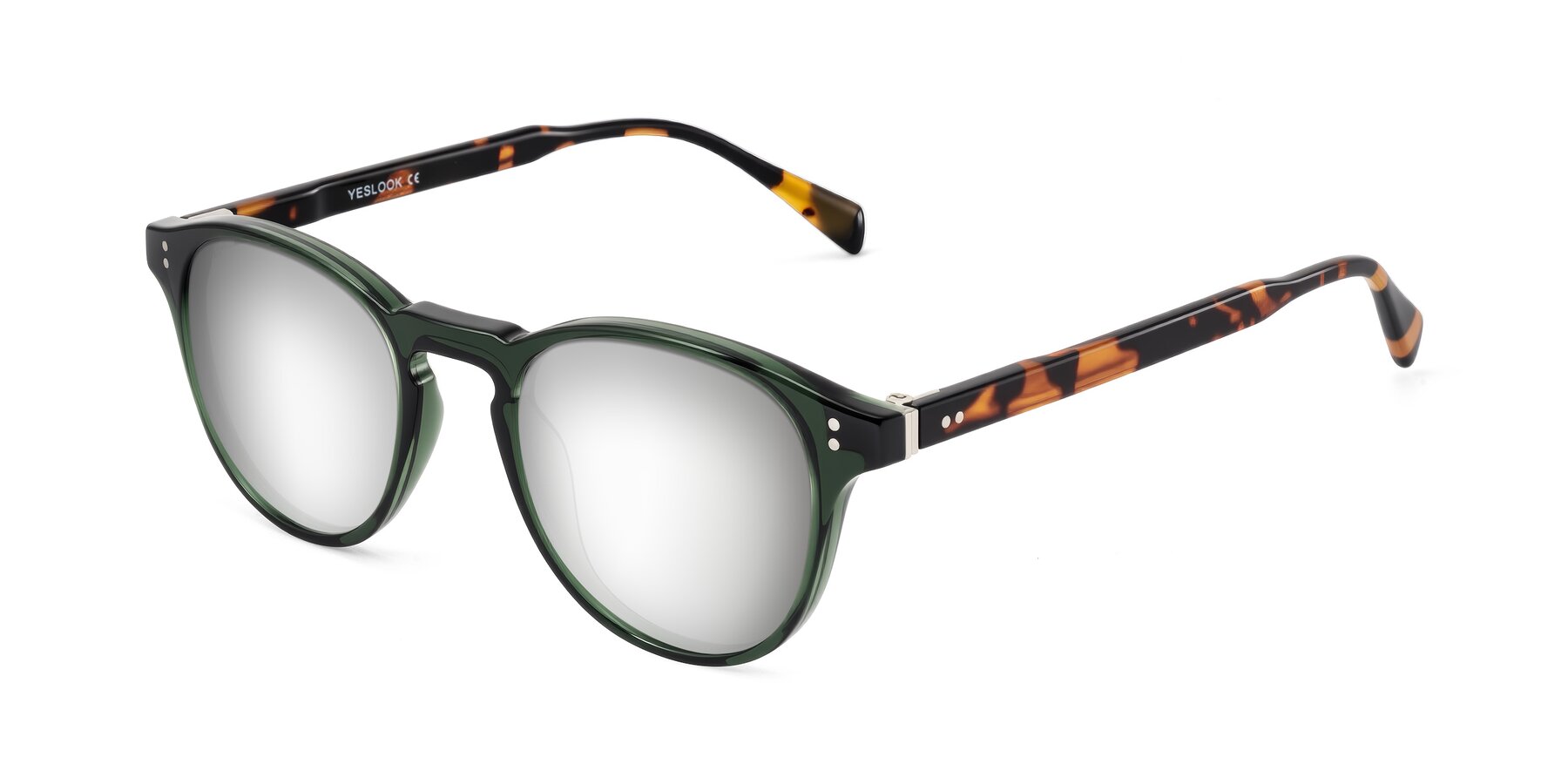 Angle of Dayen in Dark Green/Tortoise with Silver Mirrored Lenses