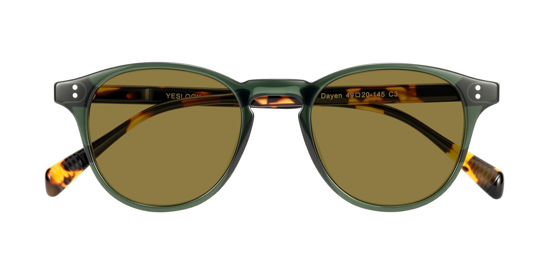 Folded Front of Dayen in Dark Green/Tortoise with Brown Polarized Lenses