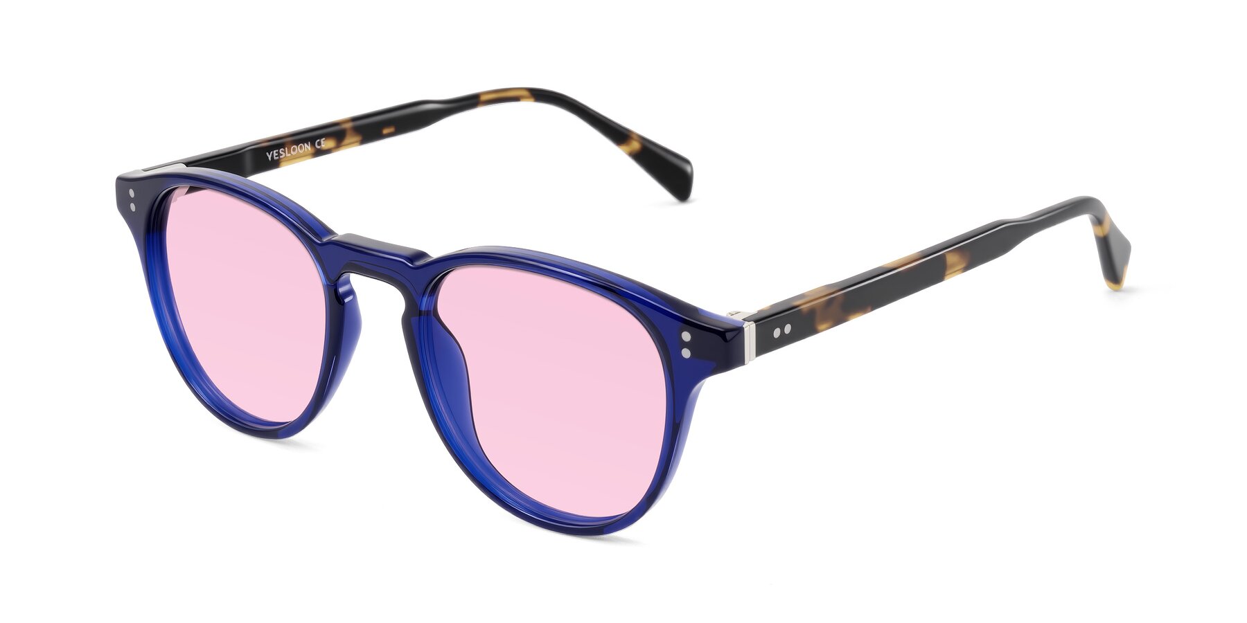 Angle of Dayen in Navy Blue/Tortoise with Light Pink Tinted Lenses