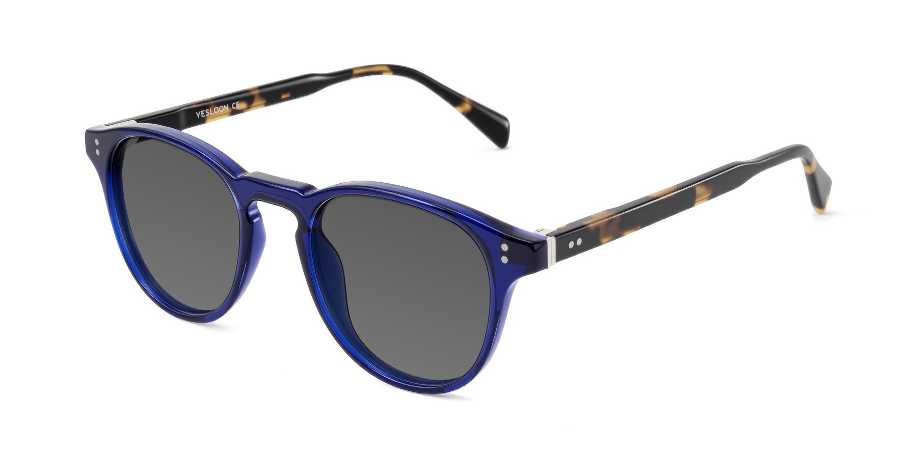 Angle of Dayen in Navy Blue/Tortoise with Medium Gray Tinted Lenses