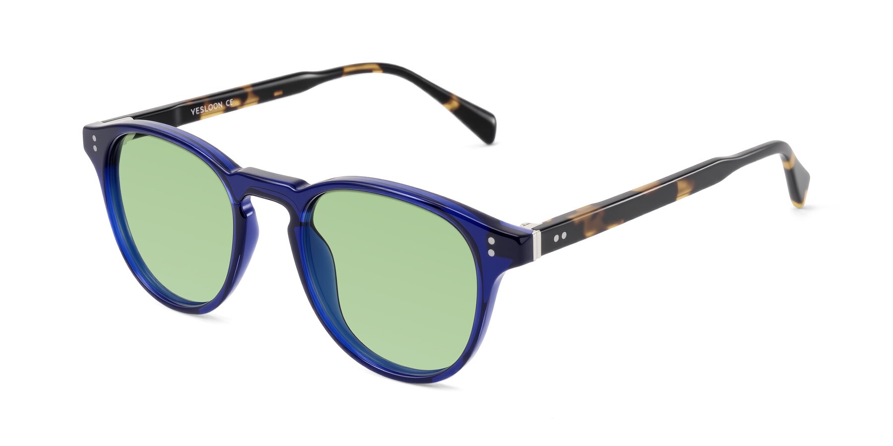 Angle of Dayen in Navy Blue/Tortoise with Medium Green Tinted Lenses