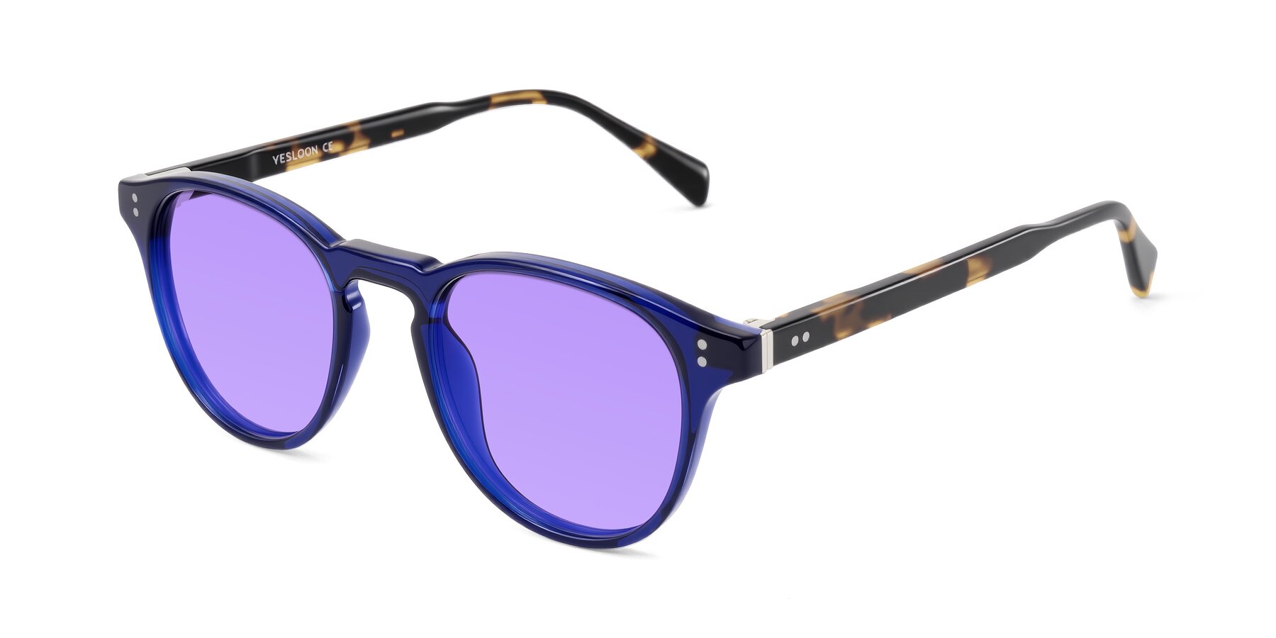 Angle of Dayen in Navy Blue/Tortoise with Medium Purple Tinted Lenses