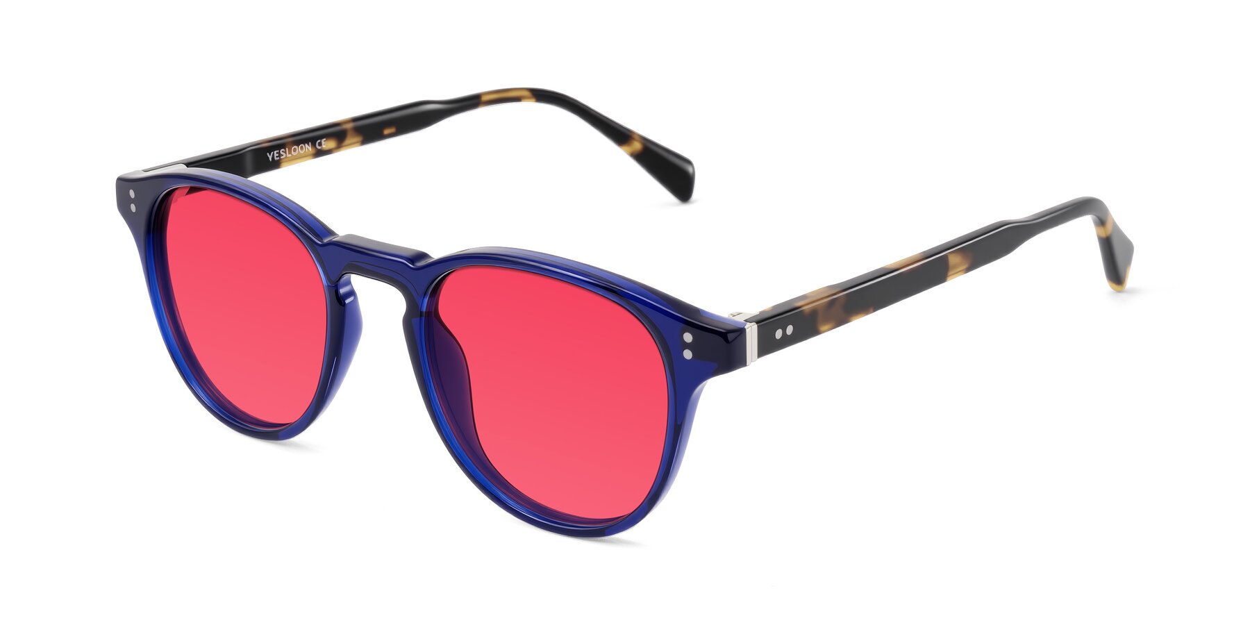 Angle of Dayen in Navy Blue/Tortoise with Red Tinted Lenses