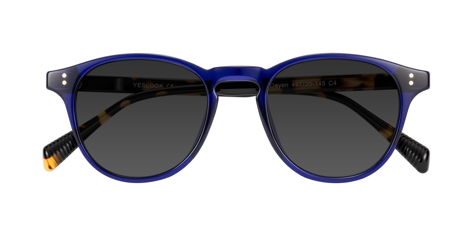 Folded Front of Dayen in Navy Blue/Tortoise with Gray Tinted Lenses