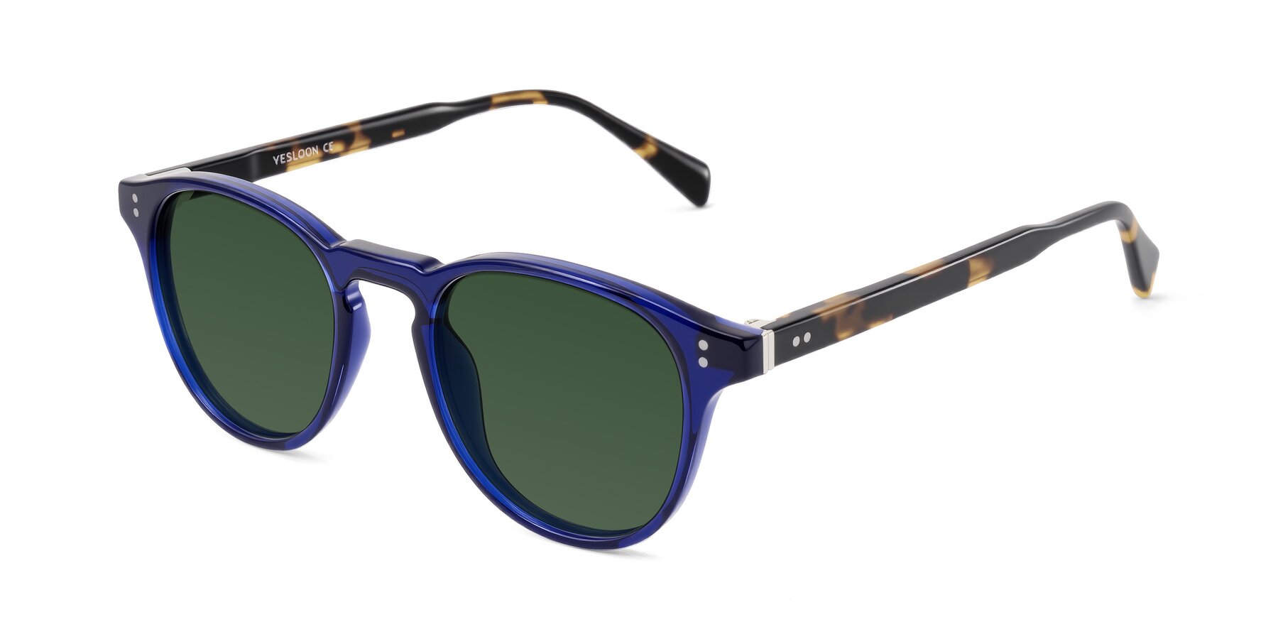 Angle of Dayen in Navy Blue/Tortoise with Green Tinted Lenses