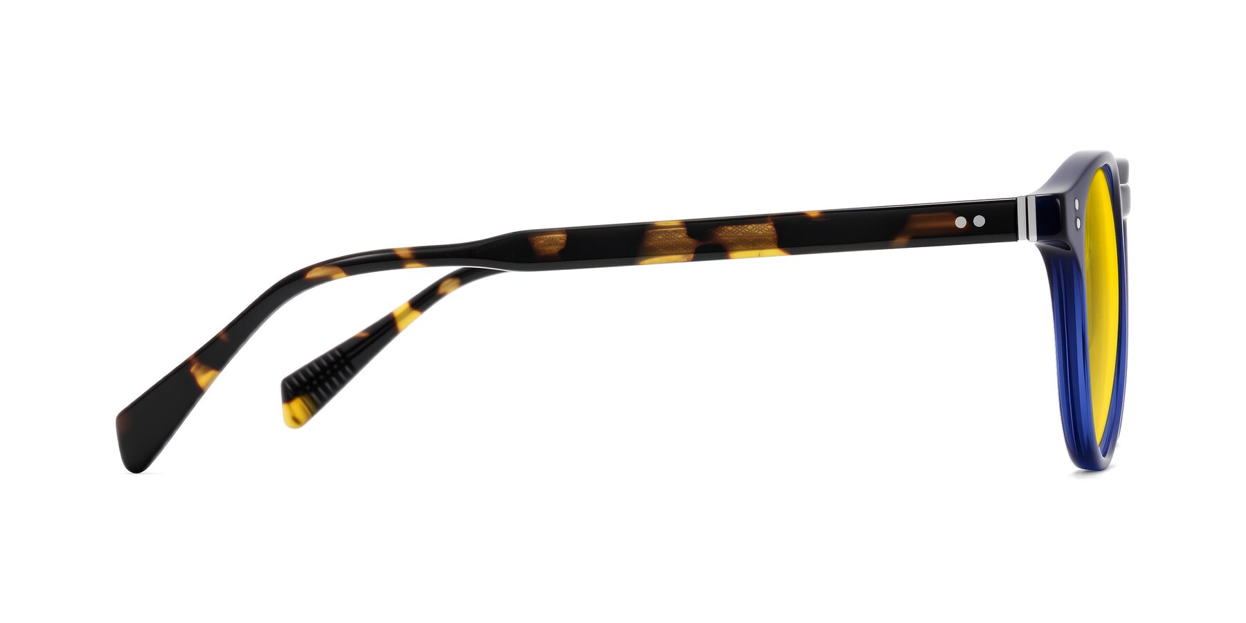 Side of Dayen in Navy Blue/Tortoise with Yellow Tinted Lenses