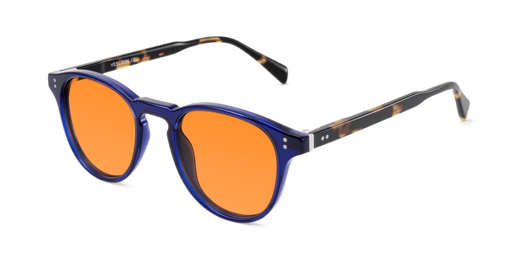 Angle of Dayen in Navy Blue/Tortoise with Orange Tinted Lenses