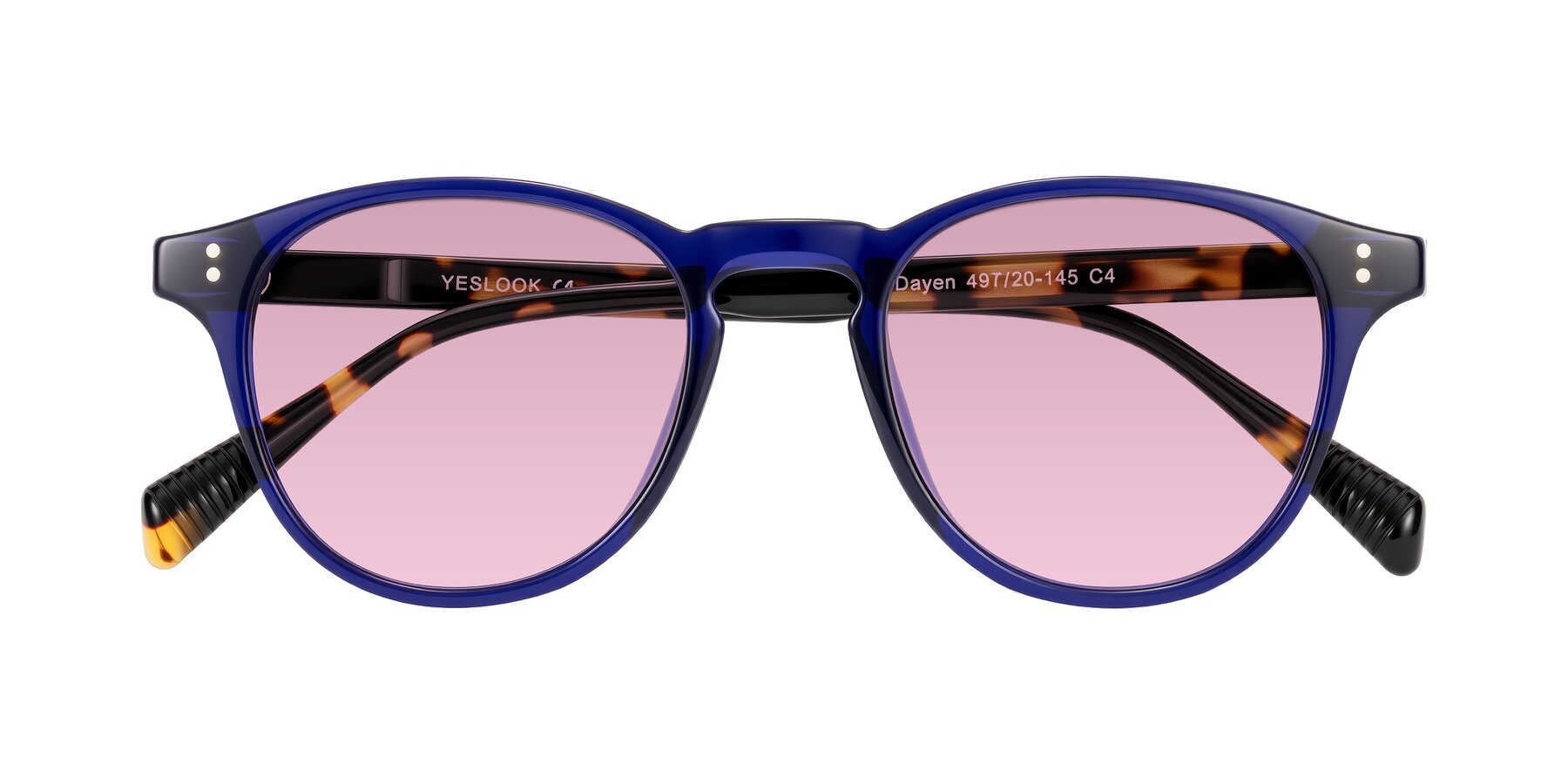 Folded Front of Dayen in Navy Blue/Tortoise with Light Wine Tinted Lenses