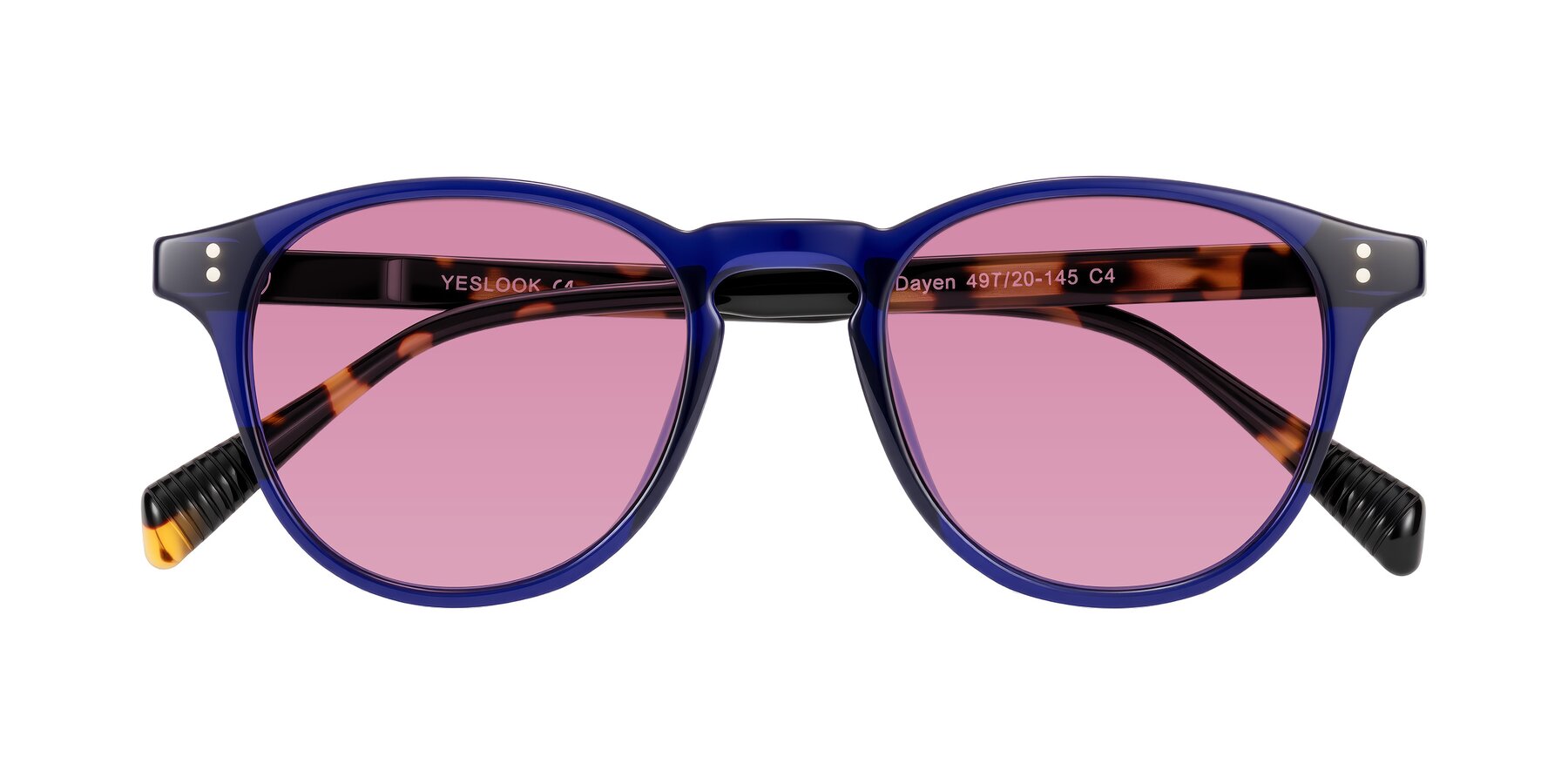 Folded Front of Dayen in Navy Blue/Tortoise with Medium Wine Tinted Lenses