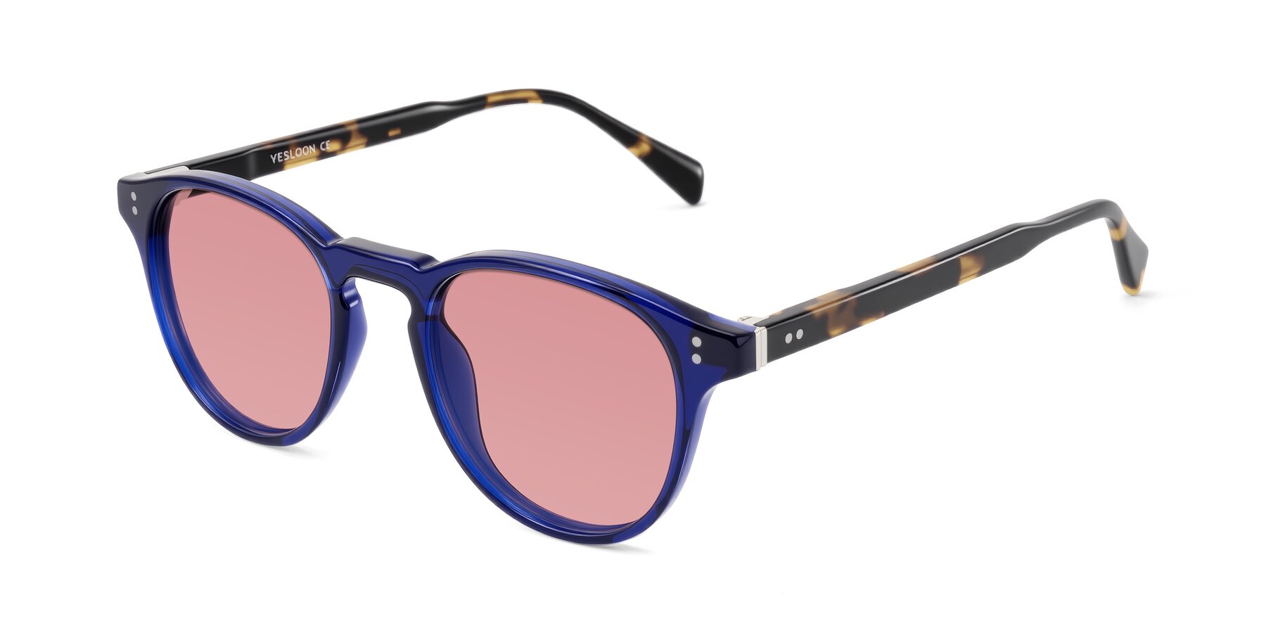 Angle of Dayen in Navy Blue/Tortoise with Medium Garnet Tinted Lenses