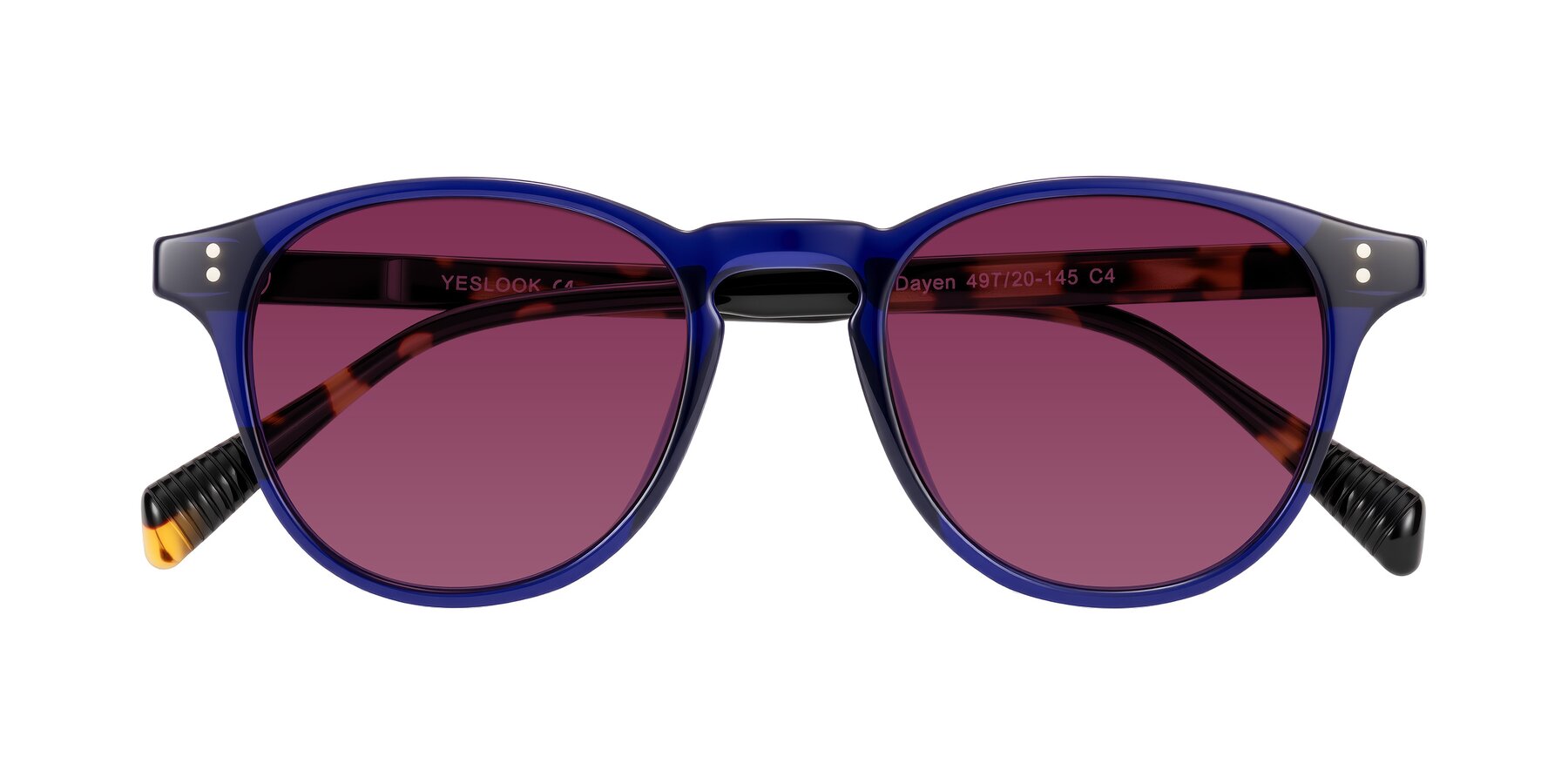 Folded Front of Dayen in Navy Blue/Tortoise with Wine Tinted Lenses