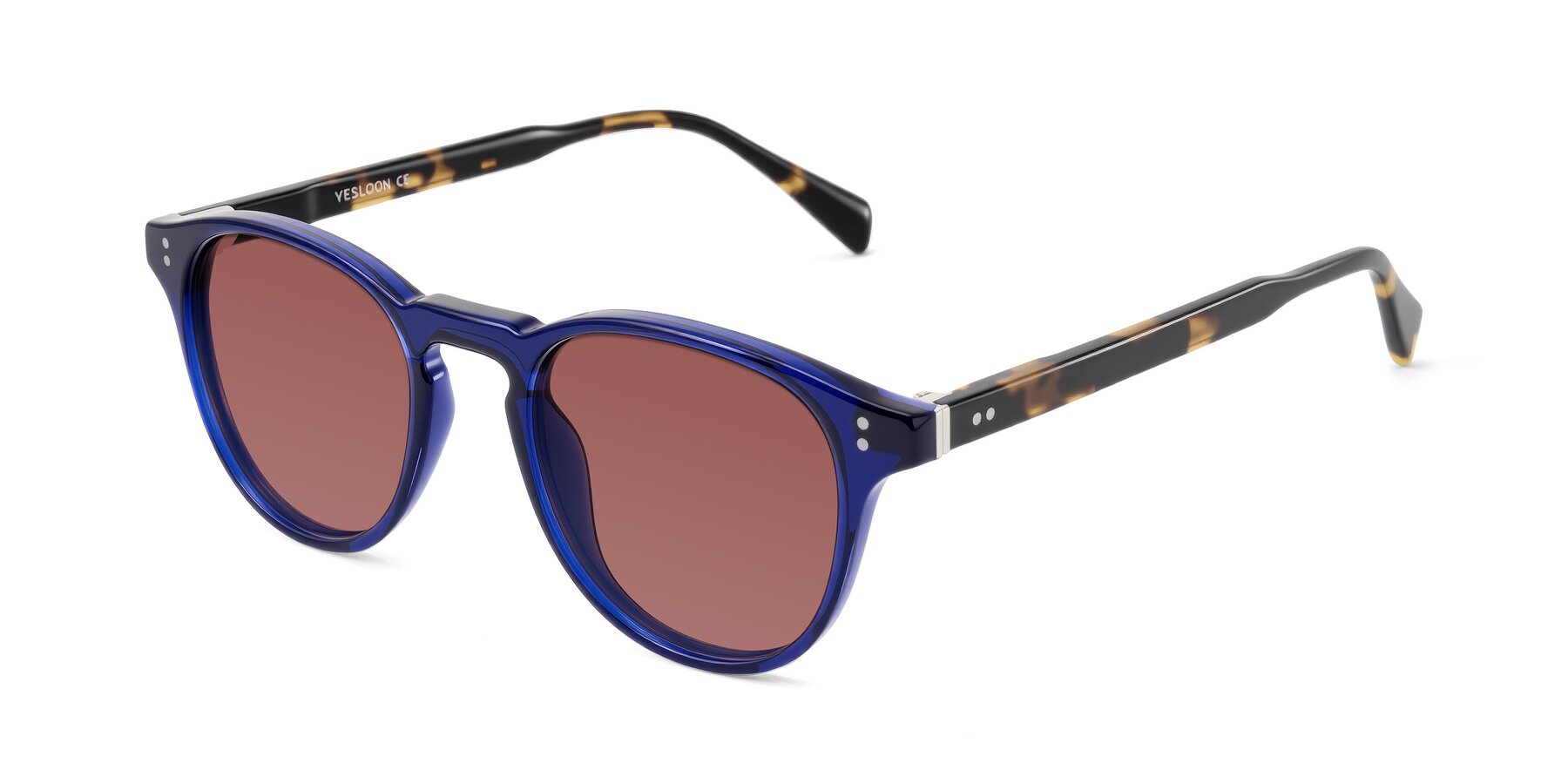 Angle of Dayen in Navy Blue/Tortoise with Garnet Tinted Lenses