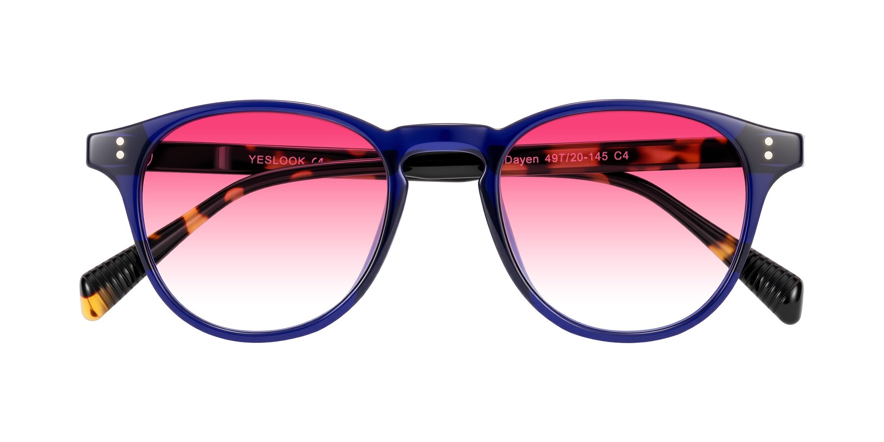 Folded Front of Dayen in Navy Blue/Tortoise with Pink Gradient Lenses