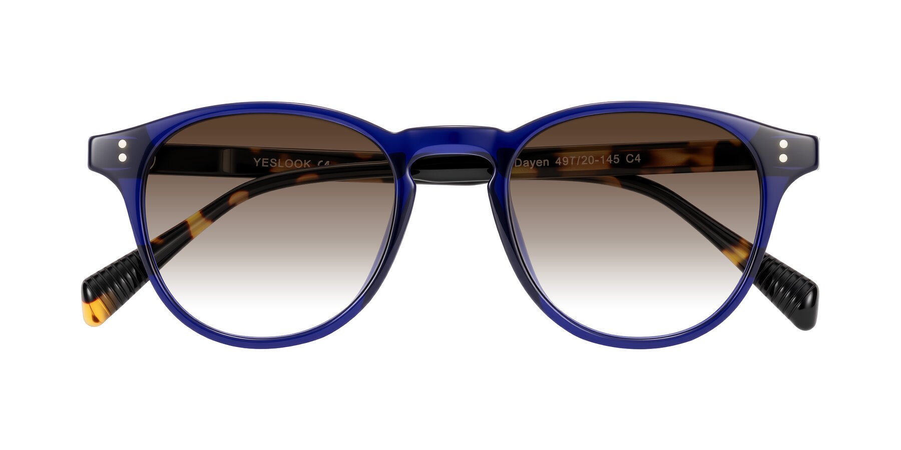 Folded Front of Dayen in Navy Blue/Tortoise with Brown Gradient Lenses