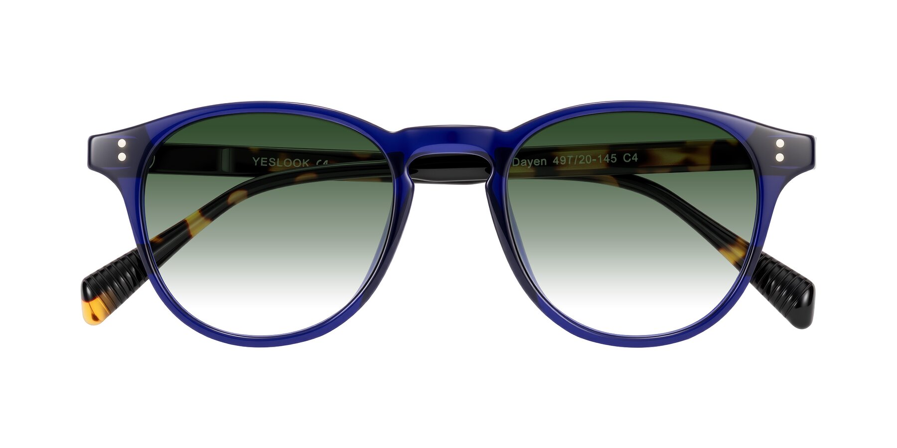 Folded Front of Dayen in Navy Blue/Tortoise with Green Gradient Lenses
