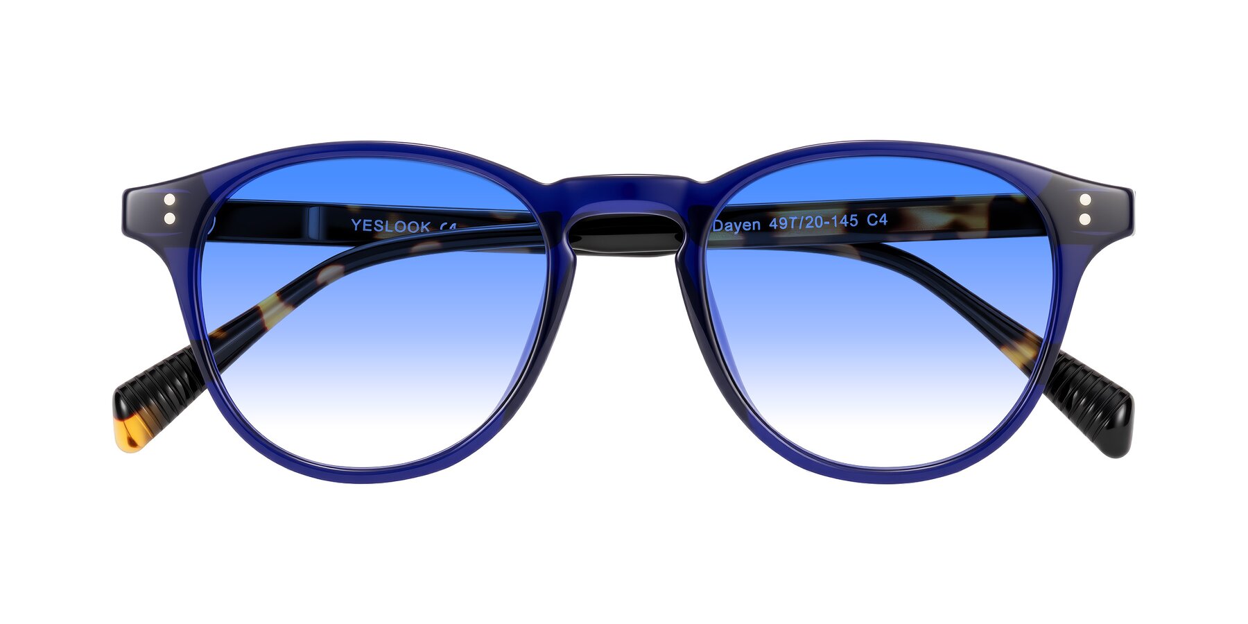Folded Front of Dayen in Navy Blue/Tortoise with Blue Gradient Lenses