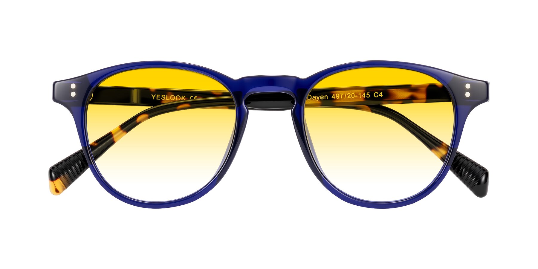 Folded Front of Dayen in Navy Blue/Tortoise with Yellow Gradient Lenses