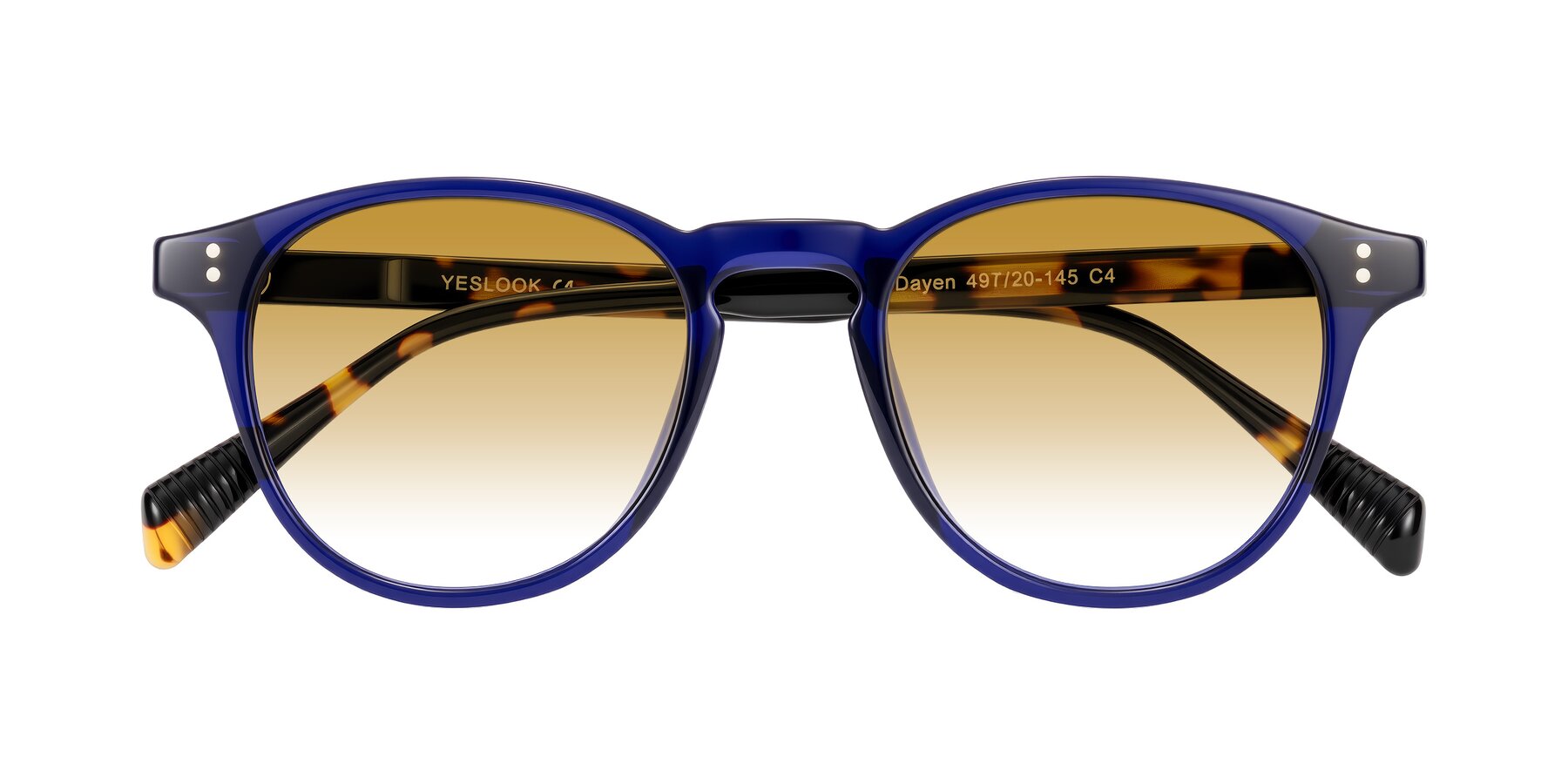 Folded Front of Dayen in Navy Blue/Tortoise with Champagne Gradient Lenses