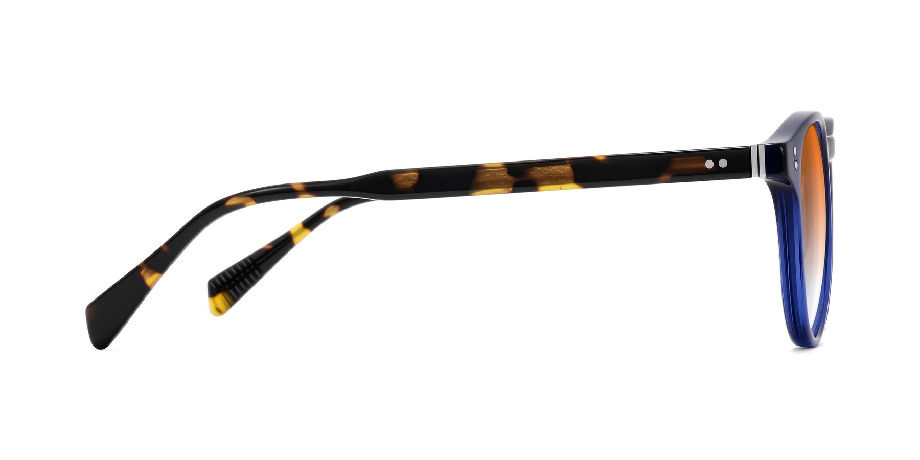 Side of Dayen in Navy Blue/Tortoise with Orange Gradient Lenses
