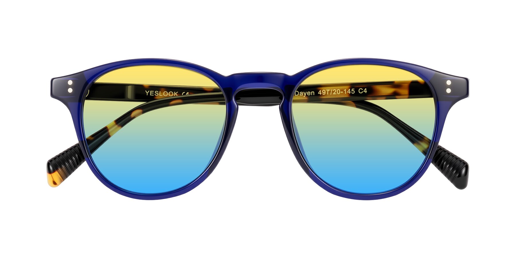 Folded Front of Dayen in Navy Blue/Tortoise with Yellow / Blue Gradient Lenses