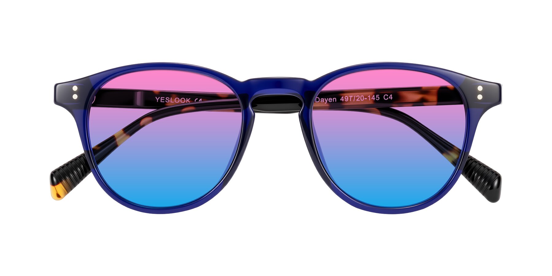 Folded Front of Dayen in Navy Blue/Tortoise with Pink / Blue Gradient Lenses