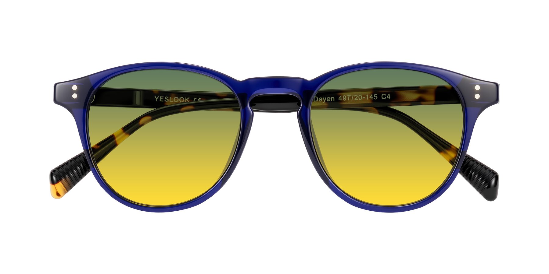 Folded Front of Dayen in Navy Blue/Tortoise with Green / Yellow Gradient Lenses