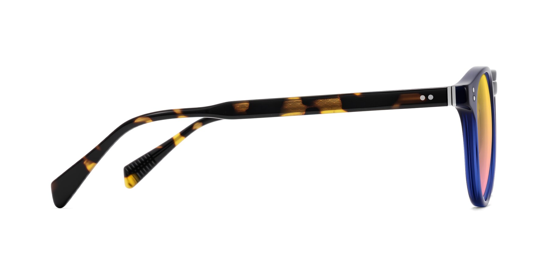Side of Dayen in Navy Blue/Tortoise with Yellow / Pink Gradient Lenses
