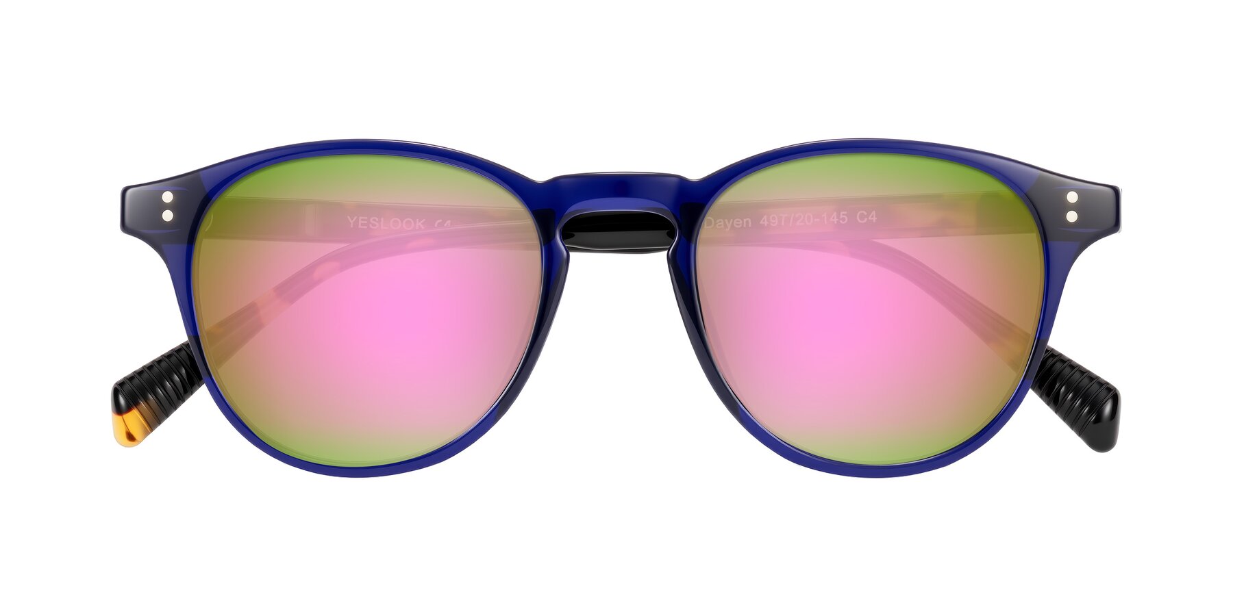 Folded Front of Dayen in Navy Blue/Tortoise with Pink Mirrored Lenses