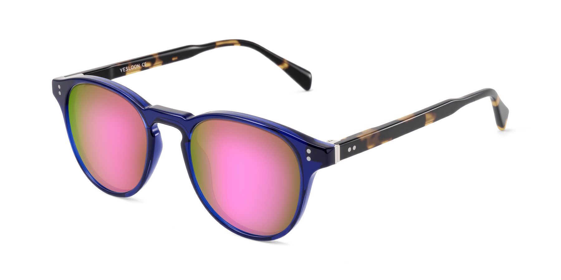 Angle of Dayen in Navy Blue/Tortoise with Pink Mirrored Lenses